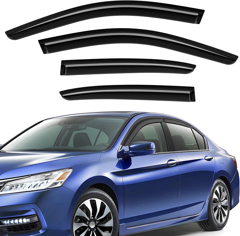 ISINLASSO Tape-On Rain Guards Compatible with Honda Accord 2008-2017 Black Extra Durable Shatterproof Side Window Deflectors, Vent Window Visors, Wind Deflectors - 4 PCS - Image 1